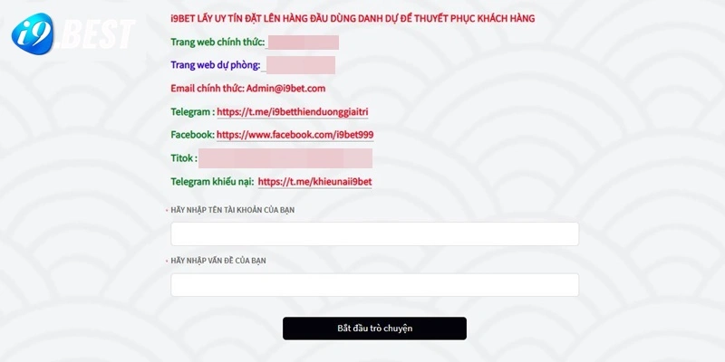 Liên hệ với I9bet qua phương thức Live chat